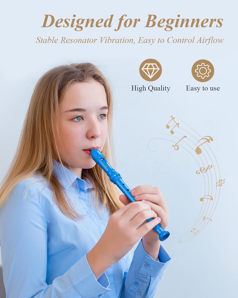 Eastar Soprano Recorder Instrument for Kids Beginners, German Fingering C Key with Cleaning Kit, Thumb Rest, Cotton Bag, Fingering Chart, ERS-21GB, Blue, School-Approved - Image 5